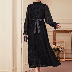 NWOT Raw Trim Flounce Sleeve Belted A-Line Dress